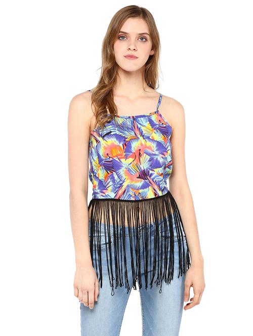 blue printed fringed crop top - 14853221 - Very Small Image - 1