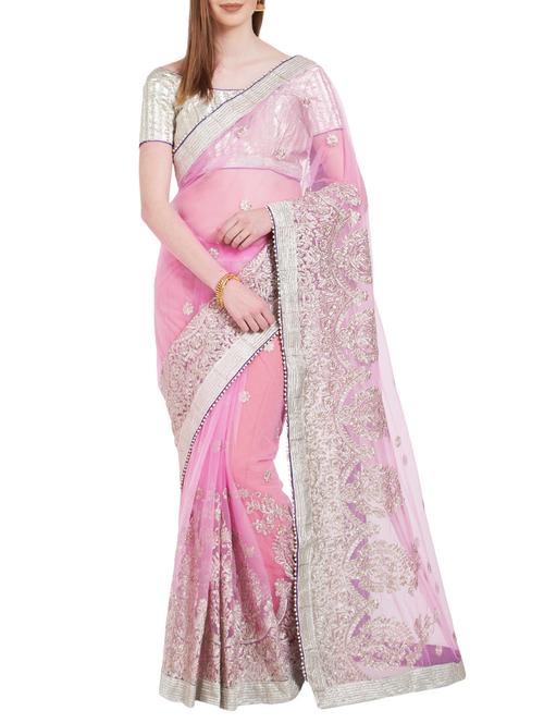 pink net embroidered saree with blouse - 14854382 - Very Small Image - 1
