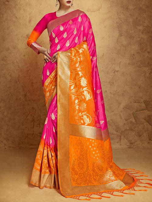 pink silk banarasi saree with blouse - 14854489 - Very Small Image - 1