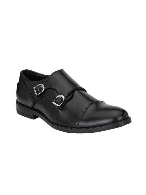 black leatherette slip on monk strap - 14855421 - Very Small Image - 1