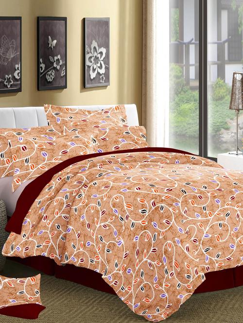 180 tc cotton brown floral printed double bedsheet with 2 pillow covers - 14856846 - Very Small Image - 1