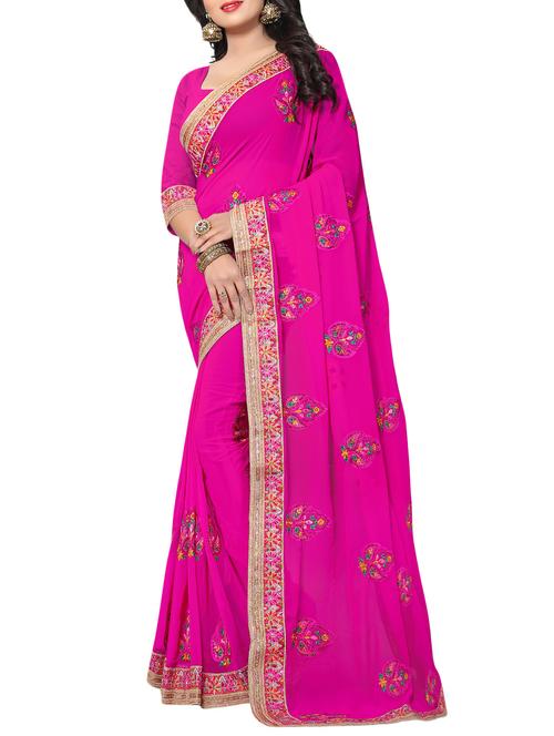 pink georgette embroidered saree with blouse - 14857462 - Very Small Image - 1