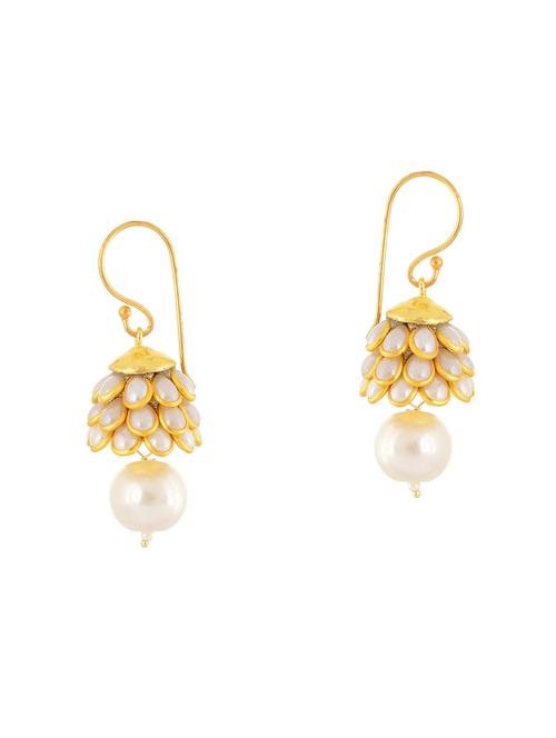 white brass jhumka earring - 14858142 - Very Small Image - 1