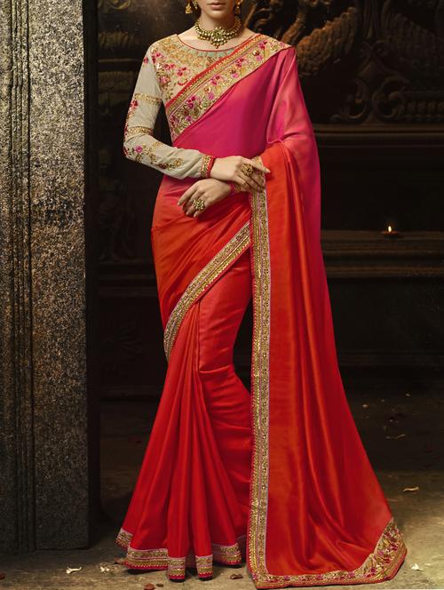red silk ombre saree with blouse - 14858400 - Very Small Image - 1