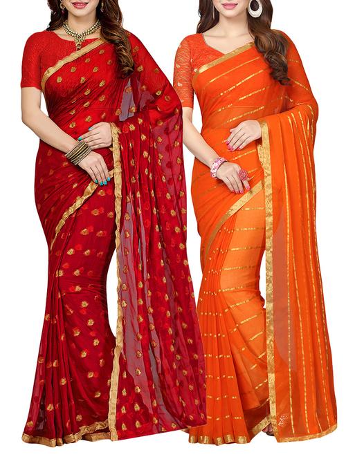 multi colored printed combo saree with blouse - 14859501 - Very Small Image - 1