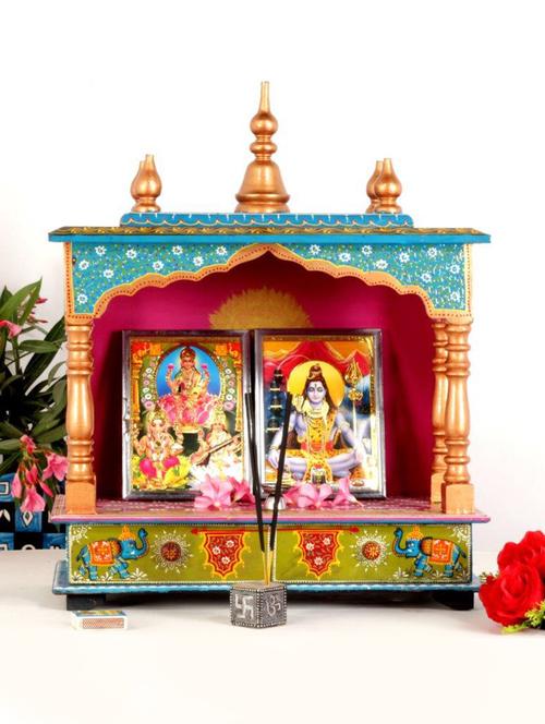 rajasthani ethnic handpainted wooden temple size 18 x 9 x 21 inch - 14861458 - Very Small Image - 1