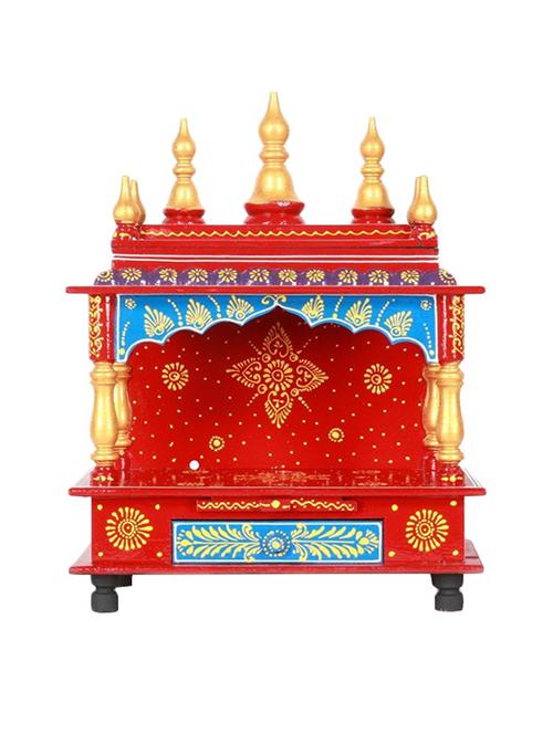 rajasthani ethnic handpainted wooden temple size 6 x 6 x 12 inch - 14861482 - Very Small Image - 1