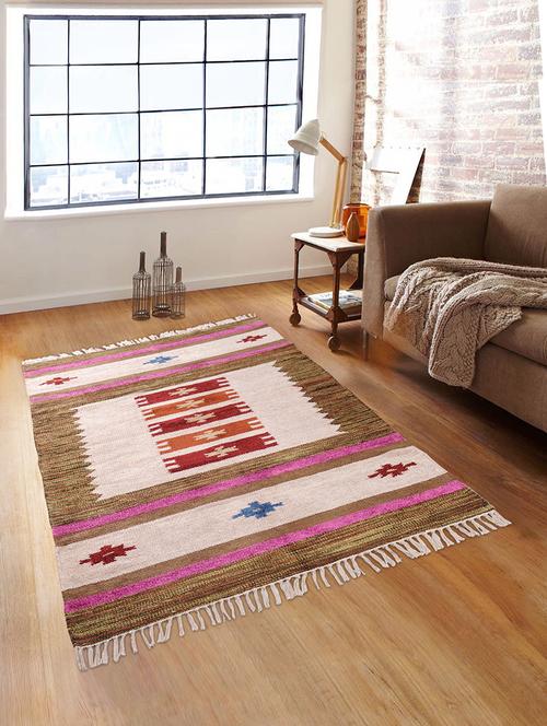 ethnic print cotton dhurrie, 3 ft x 5 ft - 14861843 - Very Small Image - 1