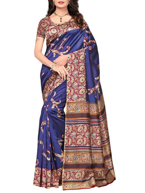 blue art silk printed saree with blouse - 14862140 - Very Small Image - 1