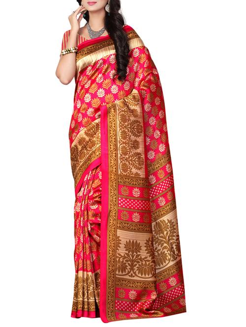 pink art silk printed saree with blouse - 14862158 - Very Small Image - 1