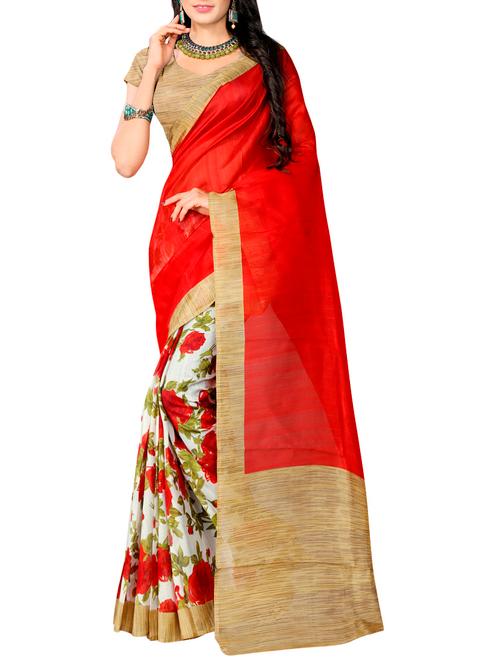 red art silk printed saree with blouse - 14862170 - Very Small Image - 1