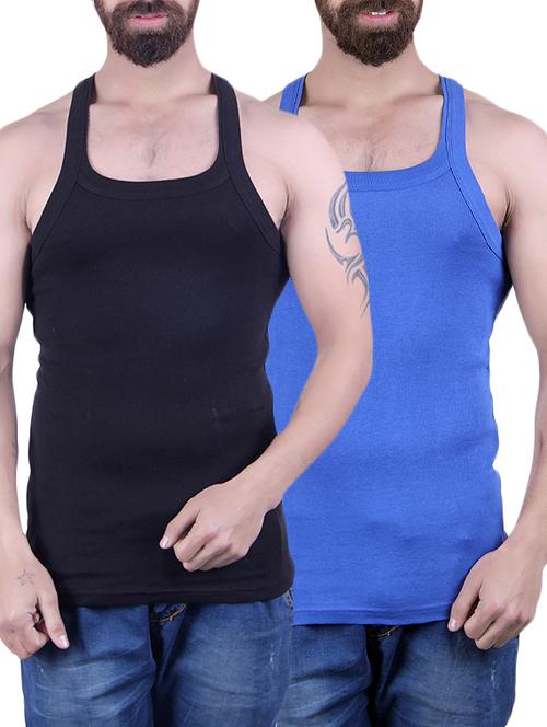 black & royal blue cotton vest - 14862282 - Very Small Image - 1
