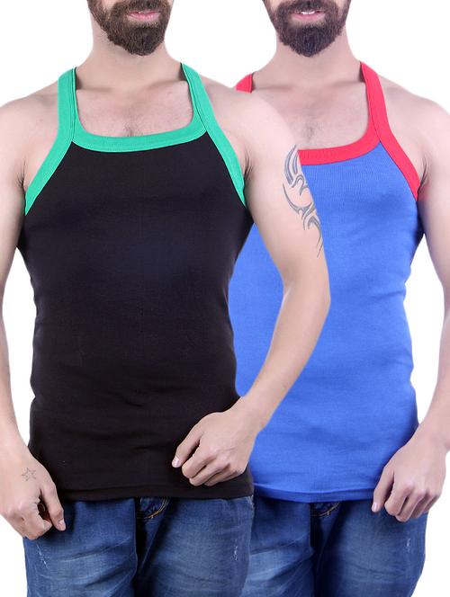 black & royal blue cotton blend vest - 14862291 - Very Small Image - 1