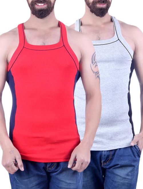 grey & red cotton vest (set of 2) - 14862324 - Very Small Image - 1