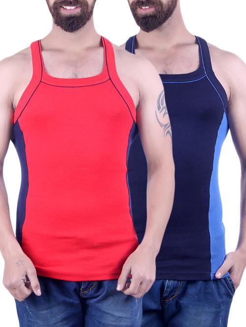 navy & red cotton vest (set of 2) - 14862325 - Very Small Image - 1