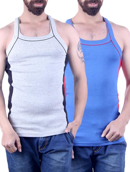 grey & royal blue cotton vest (set of 2) - 14862326 - Very Small Image - 1