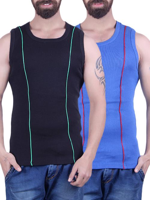black & royal blue cotton vest (set of 2) - 14862332 - Very Small Image - 1