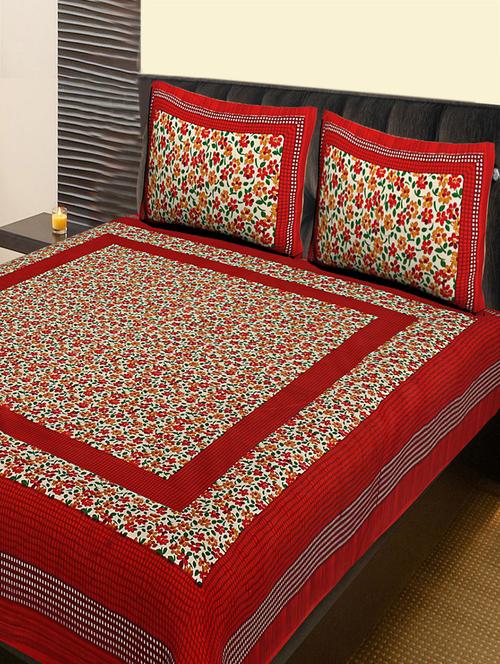 cotton traditional double bedsheet with 2 pillow covers - 14862425 - Very Small Image - 1