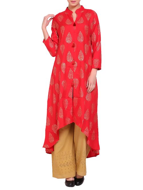 red rayon high low kurta - 14863391 - Very Small Image - 1