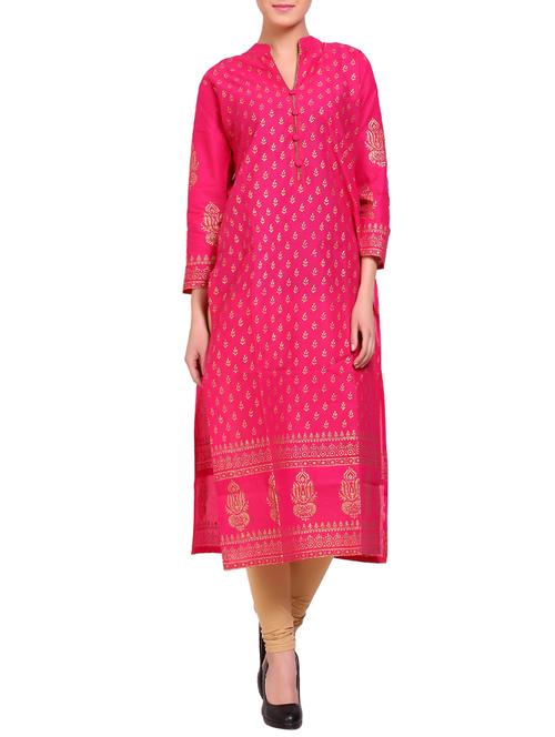 pink cotton straight kurta - 14863411 - Very Small Image - 1