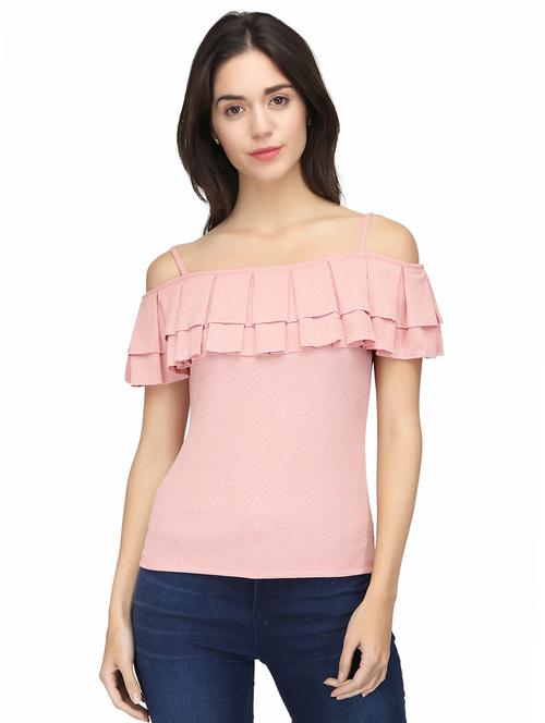 pink ruffled off shoulder top - 14864178 - Very Small Image - 1
