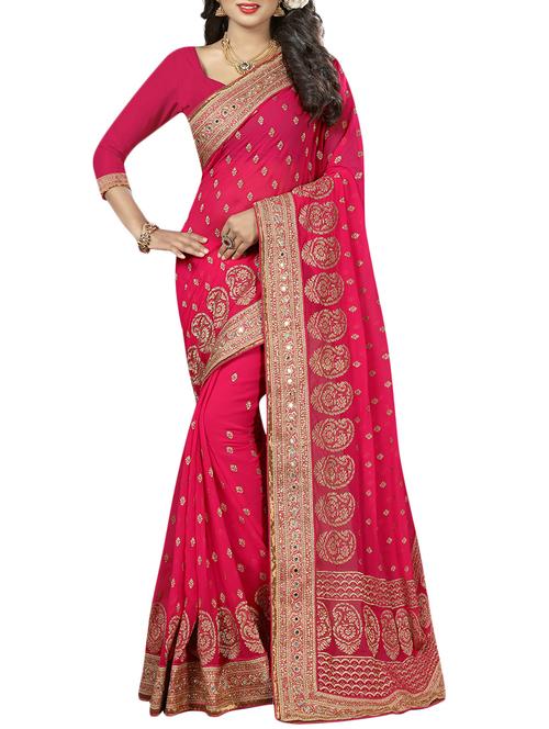 pink georgette embroidered saree with blouse - 14864892 - Very Small Image - 1