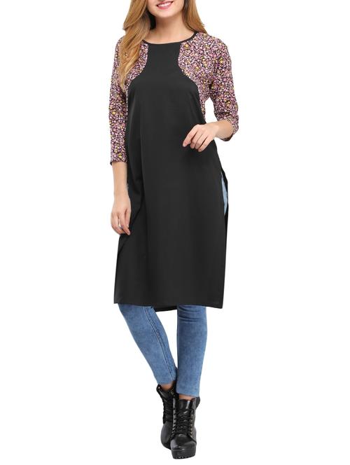 black crepe straight kurta - 14865095 - Very Small Image - 1