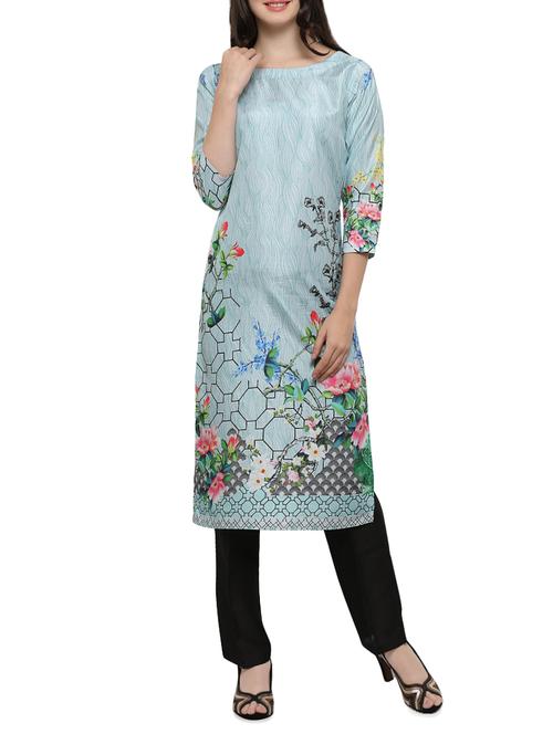 blue poly silk straight kurta - 14865181 - Very Small Image - 1