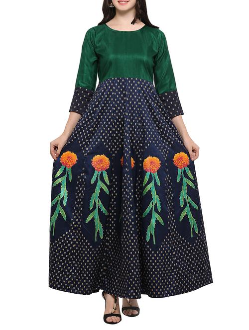 blue and green poly silk anarkali kurta - 14865186 - Very Small Image - 1