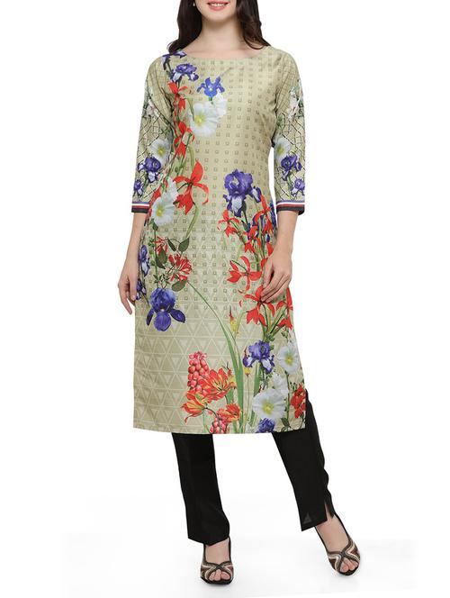 beige poly silk straight kurta - 14865187 - Very Small Image - 1