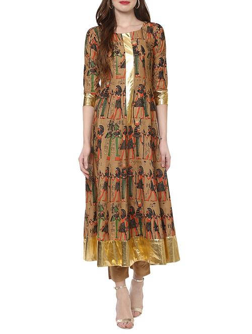 beige cotton anarkali kurta - 14865197 - Very Small Image - 1