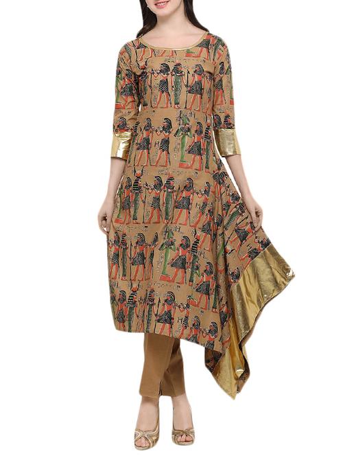 beige cotton asymmetric kurta - 14865201 - Very Small Image - 1
