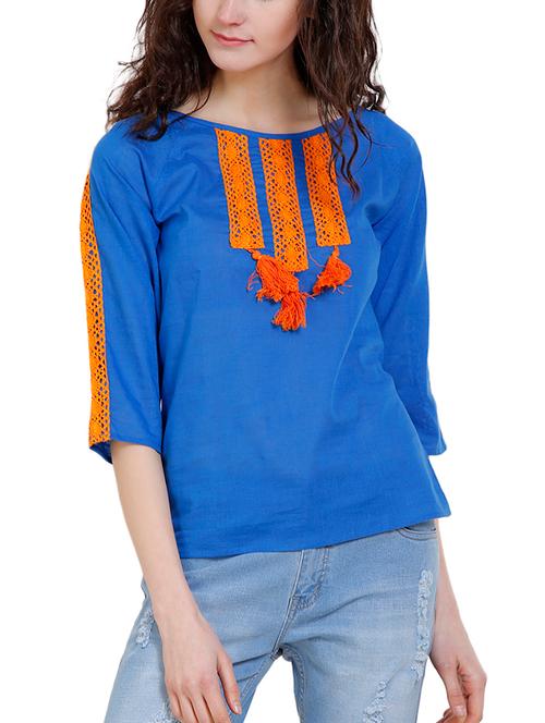blue solid cotton straight top - 14865444 - Very Small Image - 1