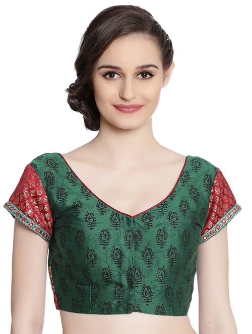 fuchsia designs green block printed blouse - 14865471 - Very Small Image - 1
