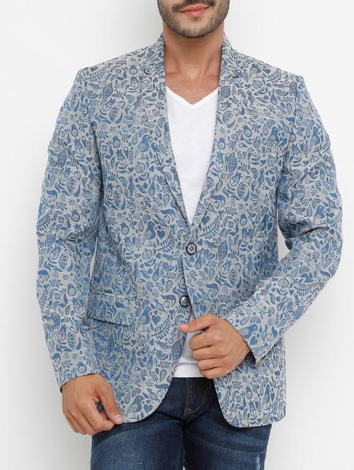 blue cotton casual blazer - 14865493 - Very Small Image - 1