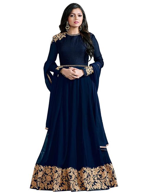 blue georgette semi-stitched flared suit - 14865822 - Very Small Image - 1