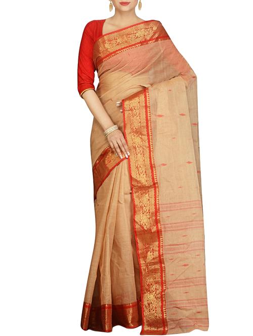 beige cotton tant saree - 14866506 - Very Small Image - 1