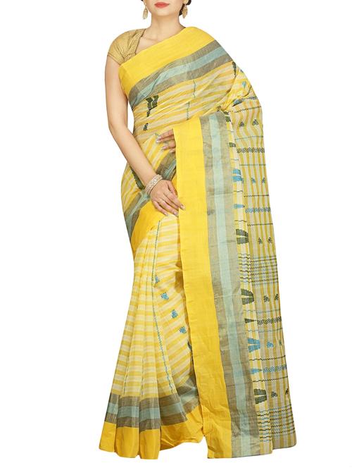 yellow cotton tant saree - 14866561 - Very Small Image - 1