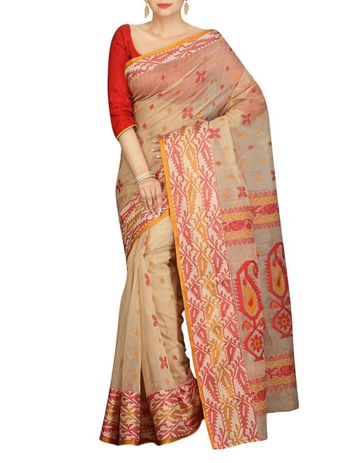 beige tussar silk handloom saree - 14866597 - Very Small Image - 1