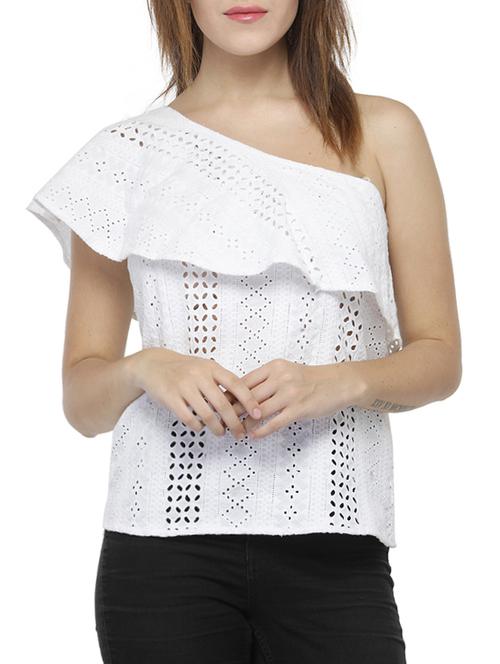 ruffled single shoulder schiffli top - 14868009 - Very Small Image - 1