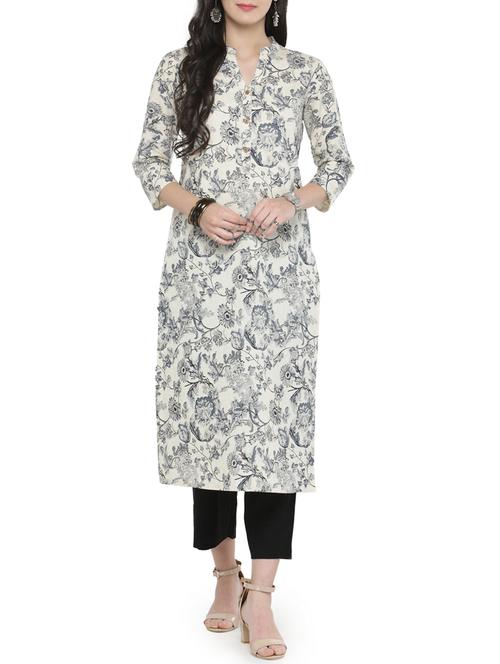 white cotton straight kurta - 14868396 - Very Small Image - 1