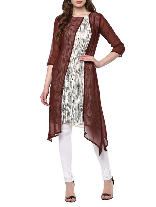 brown crepe layered kurta - 14868448 - Very Small Image - 1