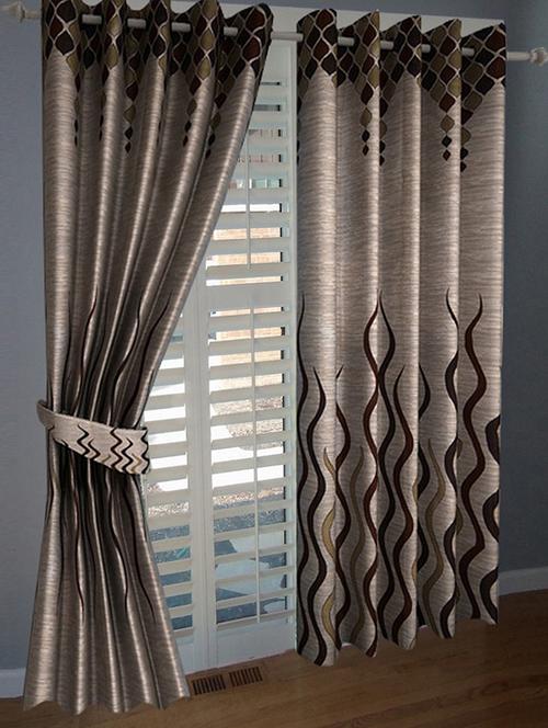 beige geometric print door curtains - 14869052 - Very Small Image - 1