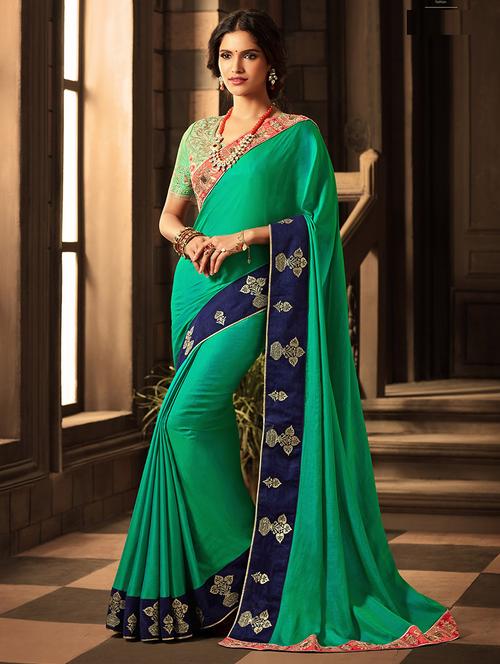 green bordered saree with blouse - 14869067 - Very Small Image - 1