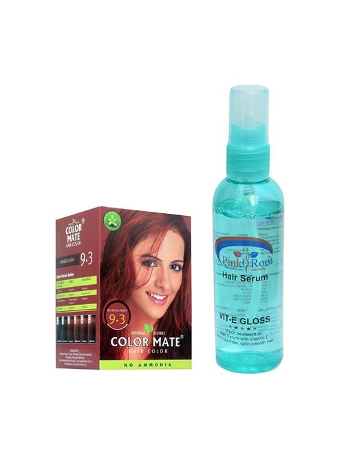 color mate hair color 9.3 burgundy sachet 6 pcs and 1 pc pink root hair serum pack of 7 - 14869256 - Very Small Image - 1