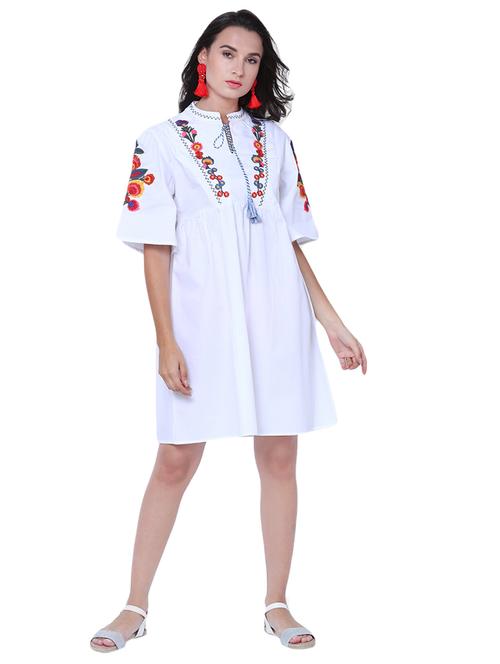white cotton empire line dress - 14869925 - Very Small Image - 1