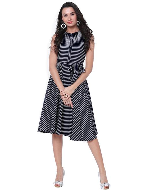 navy blue striped belted dress - 14869929 - Very Small Image - 1
