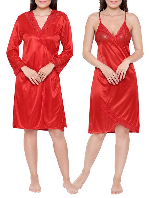 red satin nighty with robe - 14870703 - Very Small Image - 1