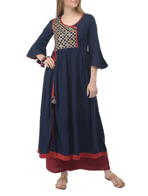 blue rayon flared kurta - 14871336 - Very Small Image - 1