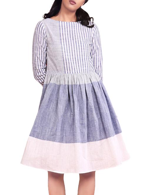 knotty tales blue cotton fit & flare dress - 14871687 - Very Small Image - 1
